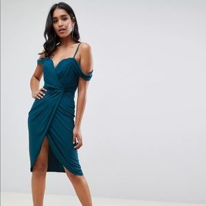 ASOS teal drape shoulder midi dress